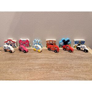 Melissa and & Doug Disney Wooden Play Cars Buildings Set Mickey Donald Pluto